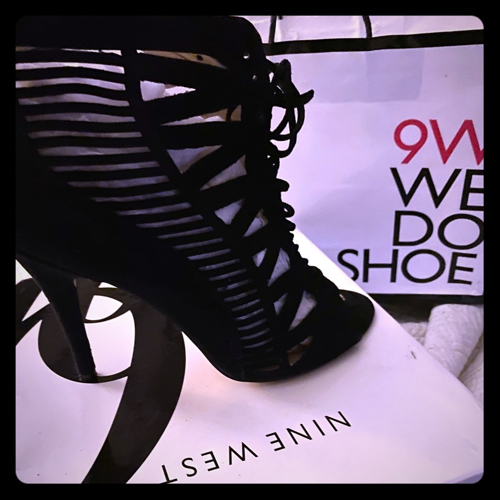 Nine West tie up black high heel stiletto.